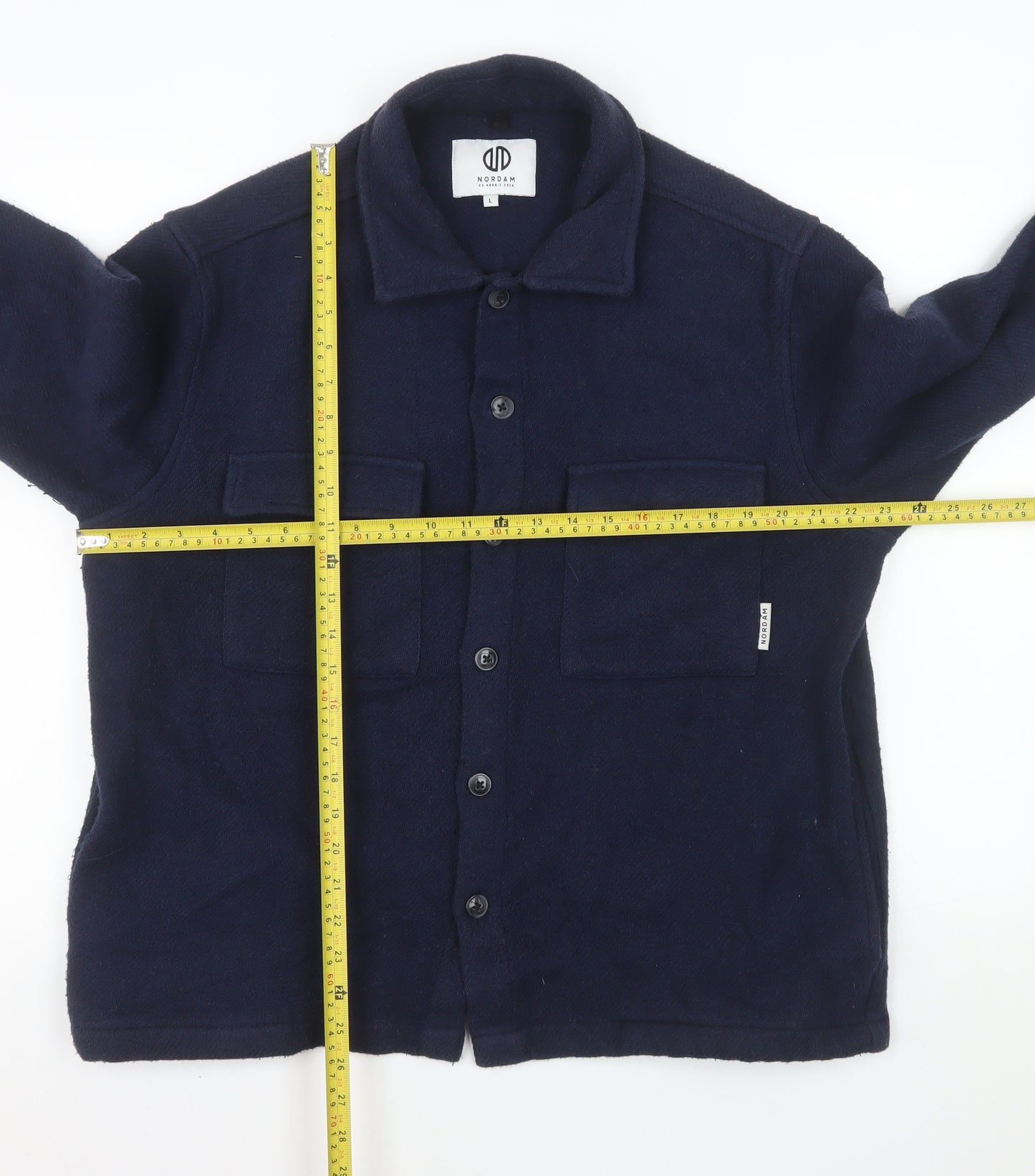 NORDAM Men's Blue Fleece Button Jacket Size L Casual Mid-Length