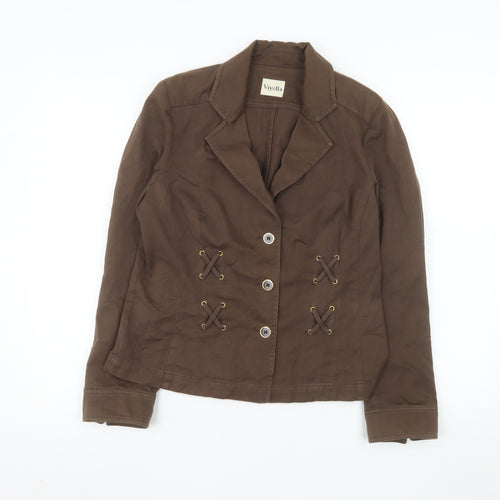 Viyella Women Brown Cotton Suit Jacket UK 10 Classic Double-Breasted Style