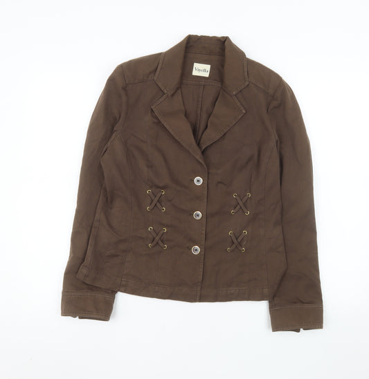 Viyella Women Brown Cotton Suit Jacket UK 10 Classic Double-Breasted Style