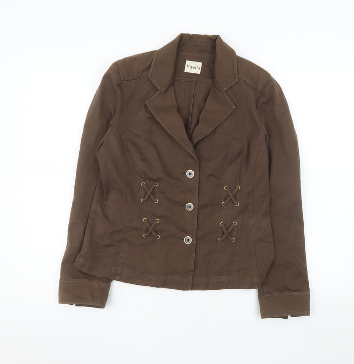Viyella Women Brown Cotton Suit Jacket UK 10 Classic Double-Breasted Style