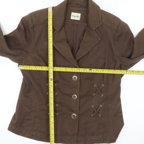 Viyella Women Brown Cotton Suit Jacket UK 10 Classic Double-Breasted Style