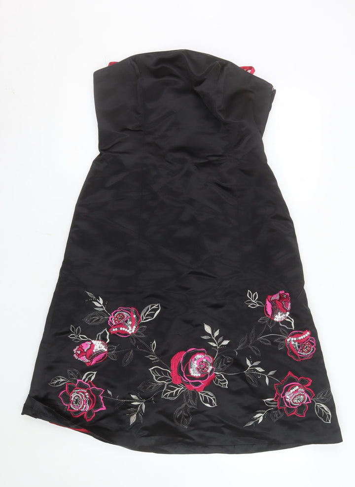 Début Women Black Floral Strapless Knee Length Party Dress Size 12