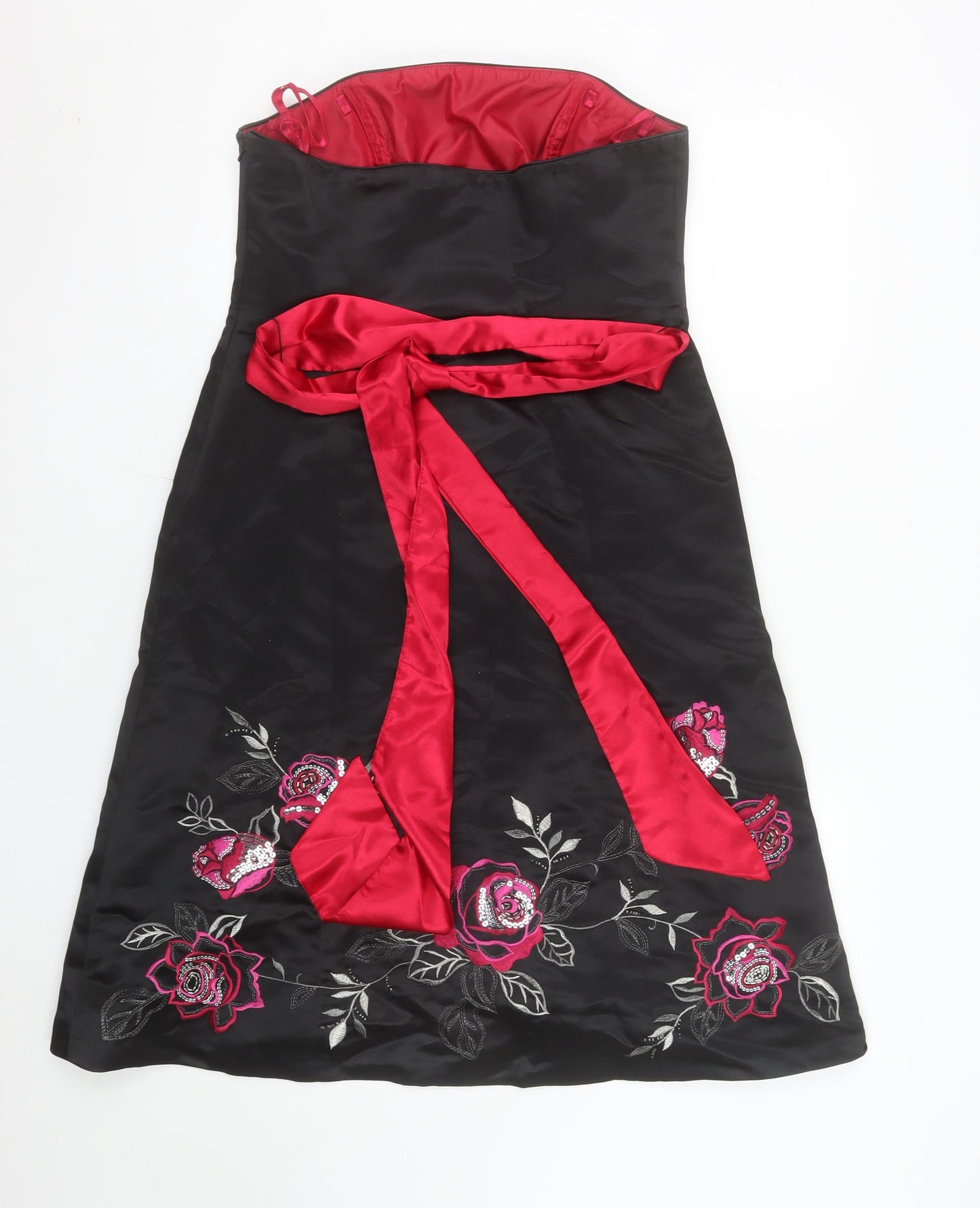 Début Women Black Floral Strapless Knee Length Party Dress Size 12