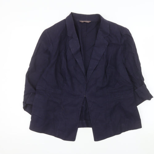 Marks and Spencer Women's Blue Linen Blend Regular Fit Blazer UK 18