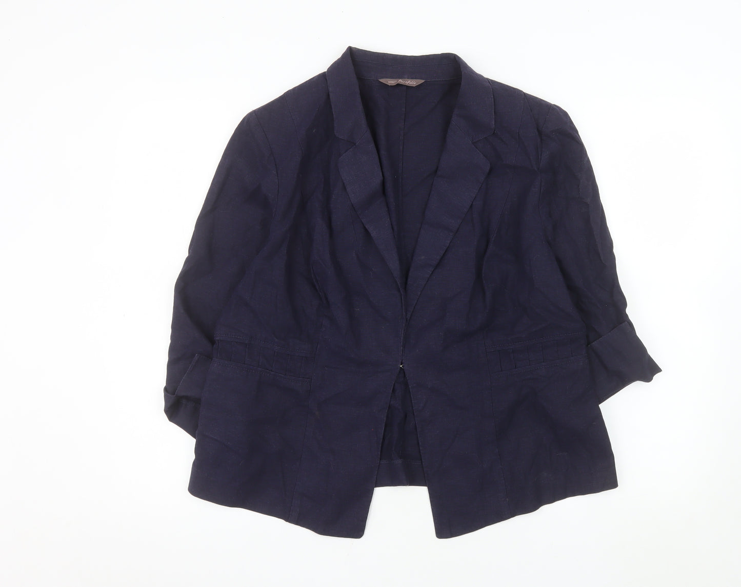 Marks and Spencer Women's Blue Linen Blend Regular Fit Blazer UK 18