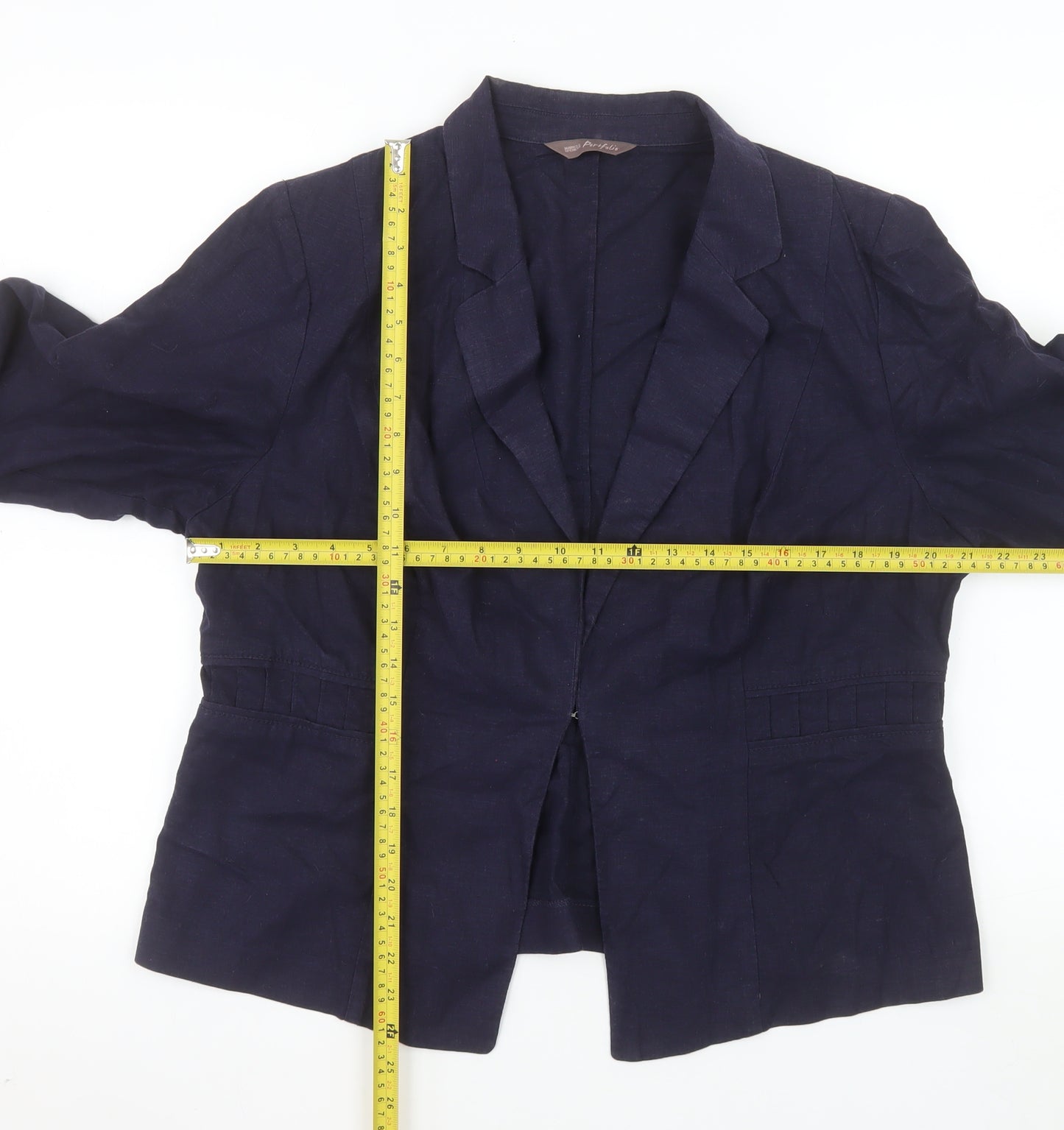 Marks and Spencer Women's Blue Linen Blend Regular Fit Blazer UK 18