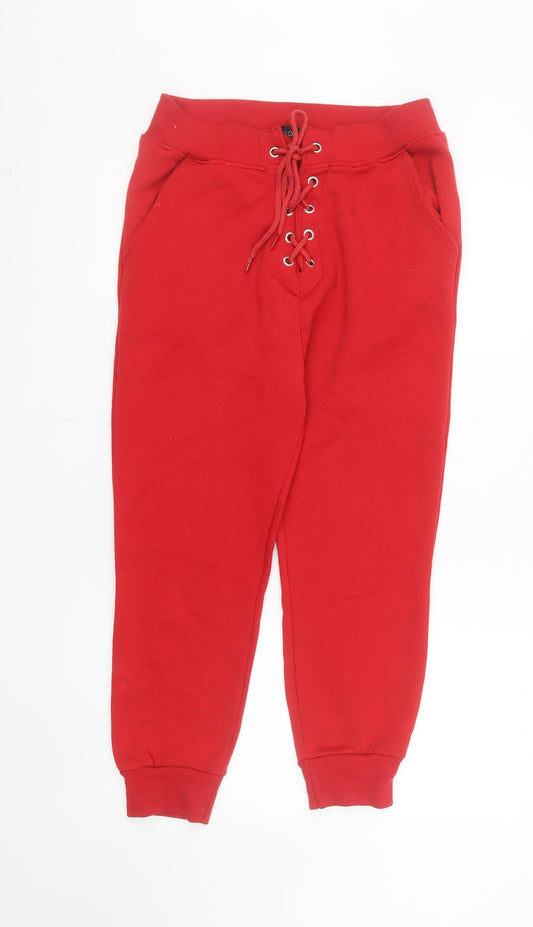 Hidden Womens Red Jogger Trousers Size 10 Elastic Waist Pockets