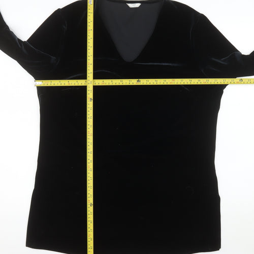 Marks and Spencer Women Black Velvet Shift Dress Size 16 V-Neck Classic