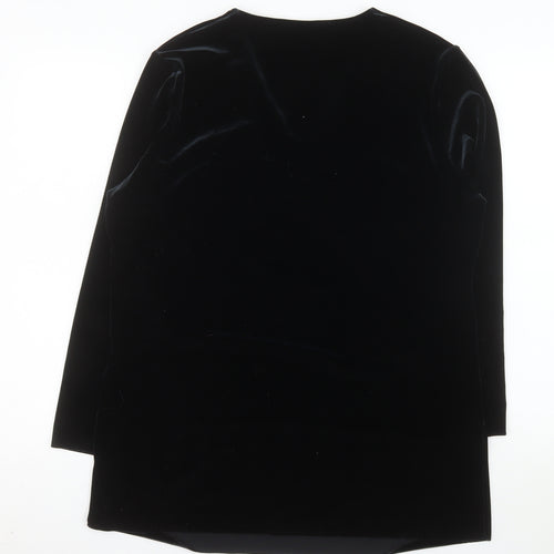Marks and Spencer Women Black Velvet Shift Dress Size 16 V-Neck Classic