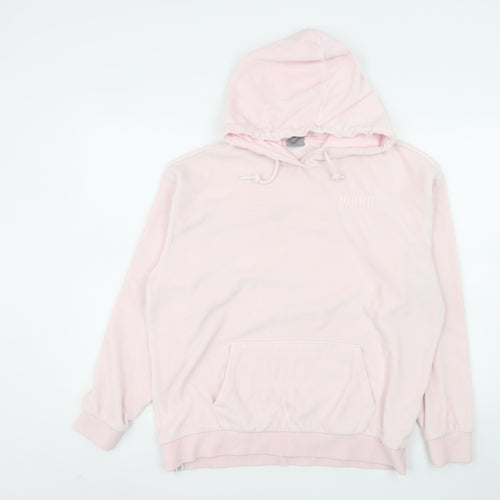 Puma Women Pink Hoodie Size 12 Cotton Blend Pullover Sweatshirt