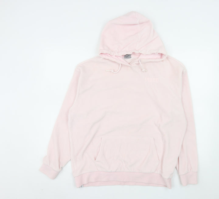 Puma Women Pink Hoodie Size 12 Cotton Blend Pullover Sweatshirt