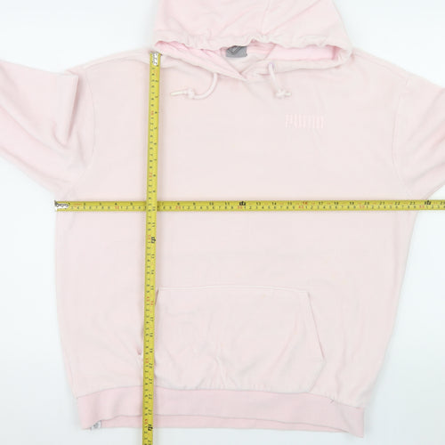 Puma Women Pink Hoodie Size 12 Cotton Blend Pullover Sweatshirt