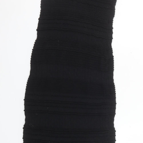 H&M Women Black Knit Bodycon Dress Size S V-Neck Sleeveless Stretch