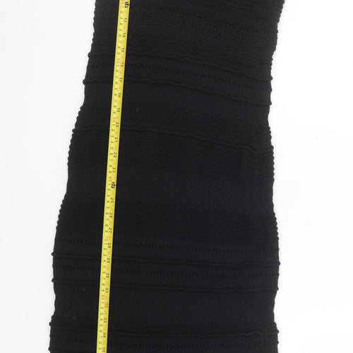 H&M Women Black Knit Bodycon Dress Size S V-Neck Sleeveless Stretch