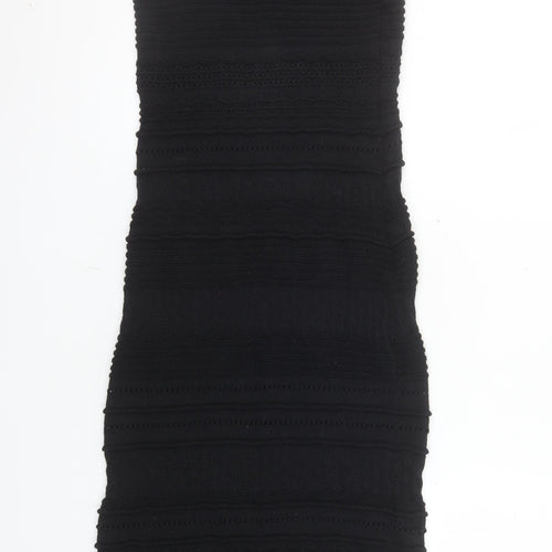 H&M Women Black Knit Bodycon Dress Size S V-Neck Sleeveless Stretch