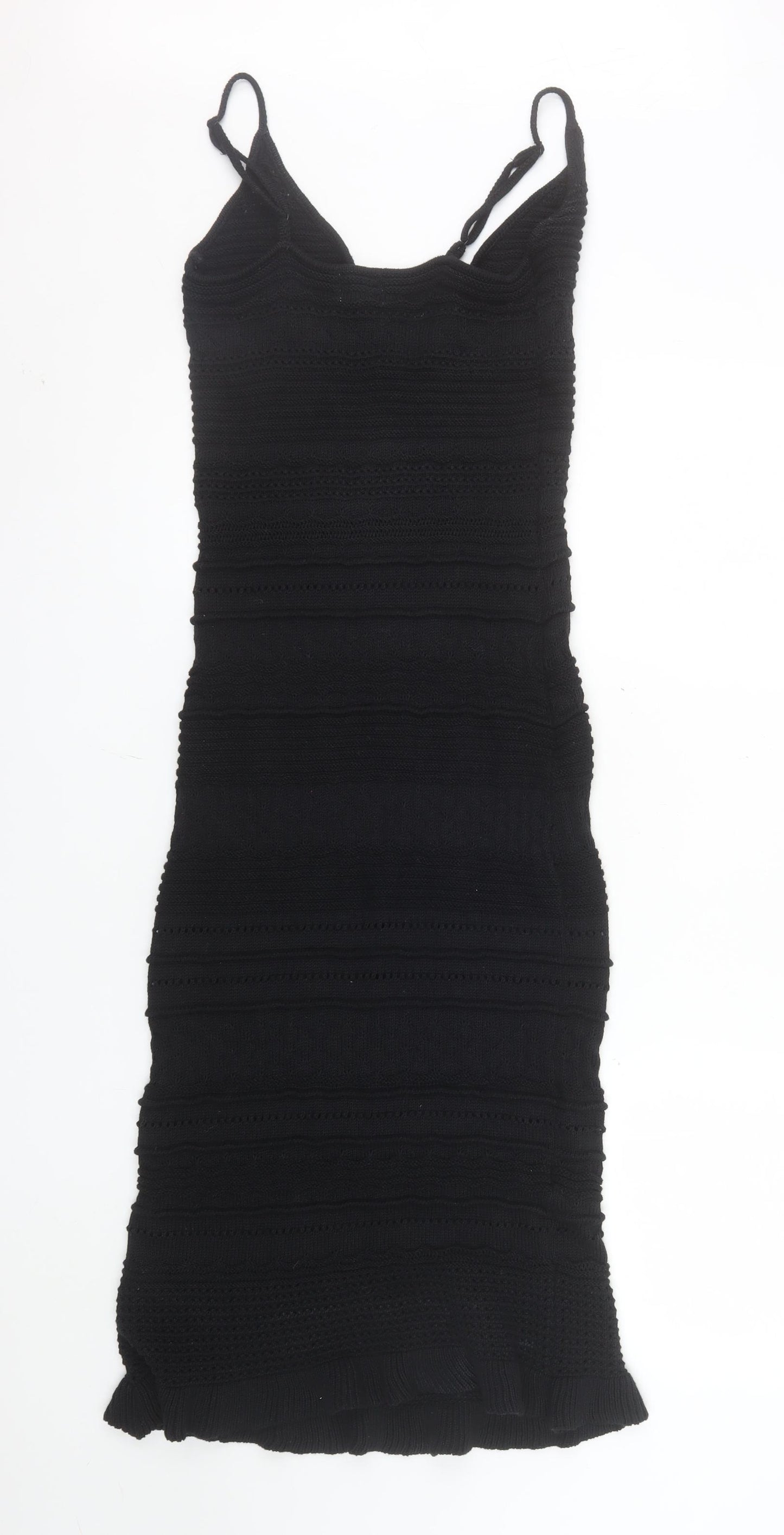 H&M Women Black Knit Bodycon Dress Size S V-Neck Sleeveless Stretch