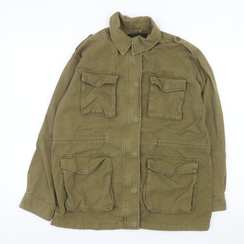 Stradivarius Womens Green Military Jacket L Cotton Button Pockets