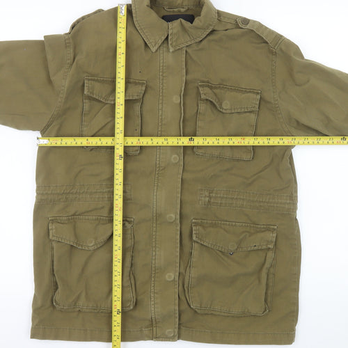 Stradivarius Womens Green Military Jacket L Cotton Button Pockets