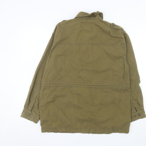 Stradivarius Womens Green Military Jacket L Cotton Button Pockets