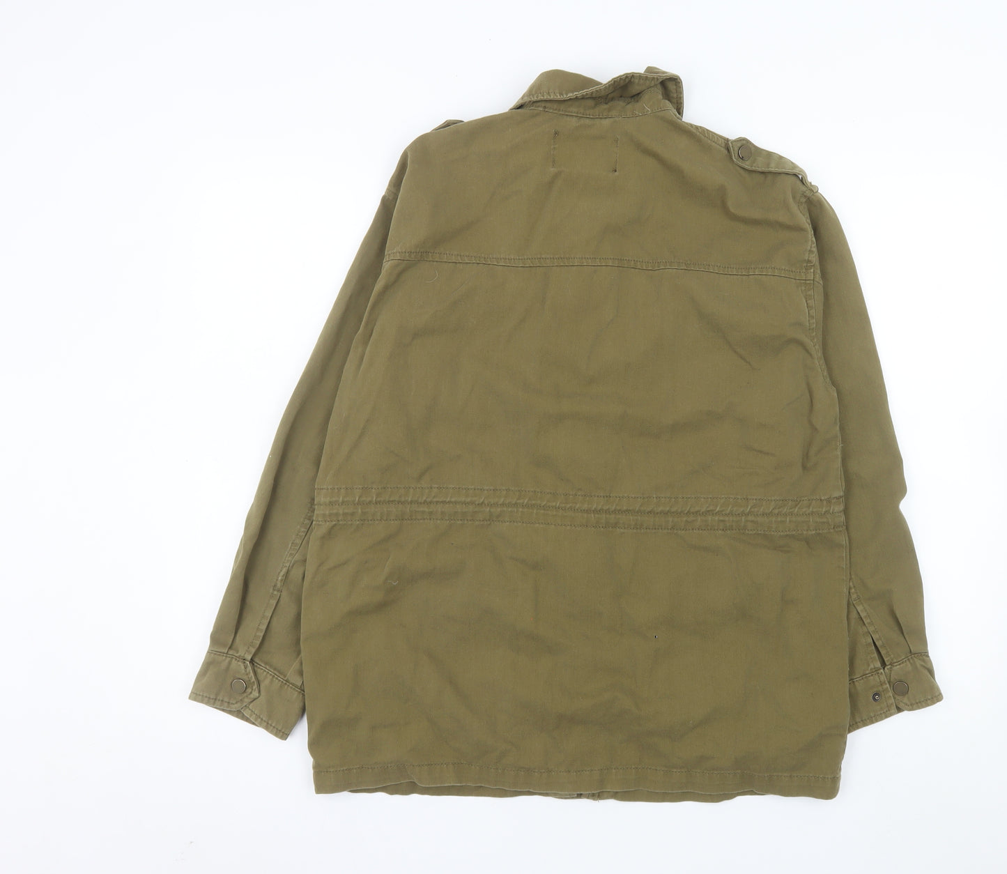 Stradivarius Womens Green Military Jacket L Cotton Button Pockets