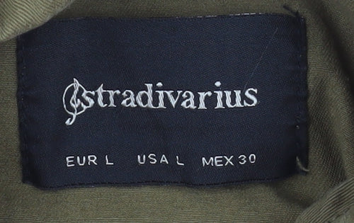 Stradivarius Womens Green Military Jacket L Cotton Button Pockets