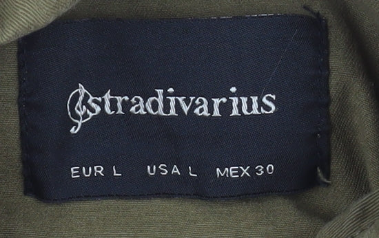 Stradivarius Womens Green Military Jacket L Cotton Button Pockets