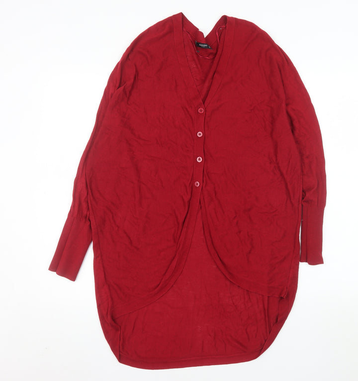 Mango Women Red V-Neck Long Sleeve Knit Cardigan Size 8