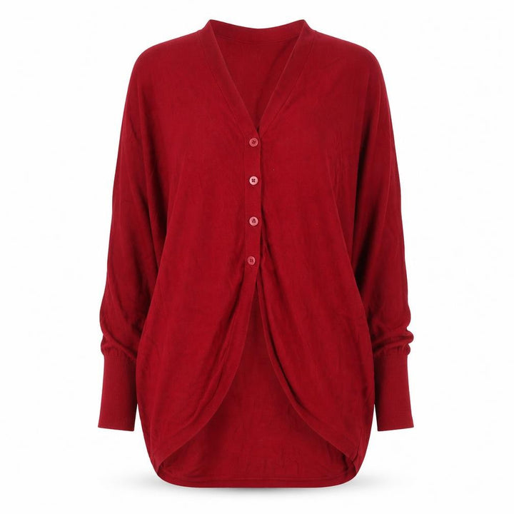 Mango Women Red V-Neck Long Sleeve Knit Cardigan Size 8