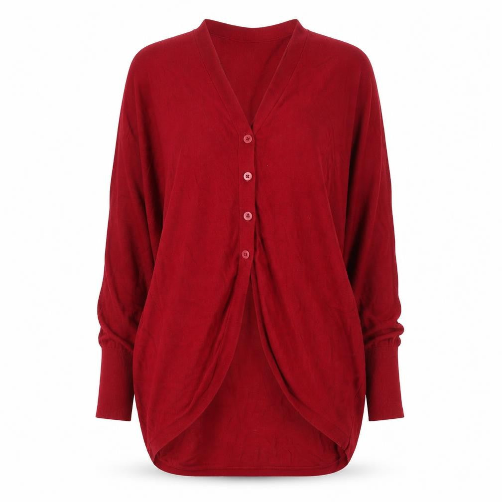 Mango Women Red V-Neck Long Sleeve Knit Cardigan Size 8