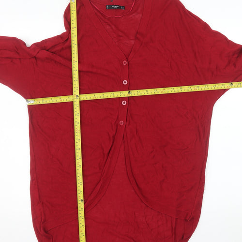 Mango Women Red V-Neck Long Sleeve Knit Cardigan Size 8