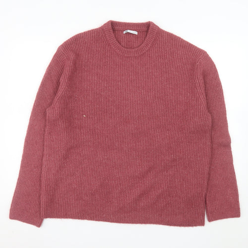 Zara Women Pink Alpaca Wool Blend Rib Knit Pullover Jumper L