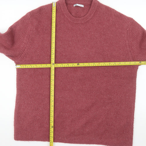Zara Women Pink Alpaca Wool Blend Rib Knit Pullover Jumper L