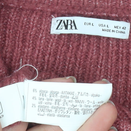 Zara Women Pink Alpaca Wool Blend Rib Knit Pullover Jumper L