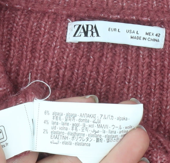 Zara Women Pink Alpaca Wool Blend Rib Knit Pullover Jumper L