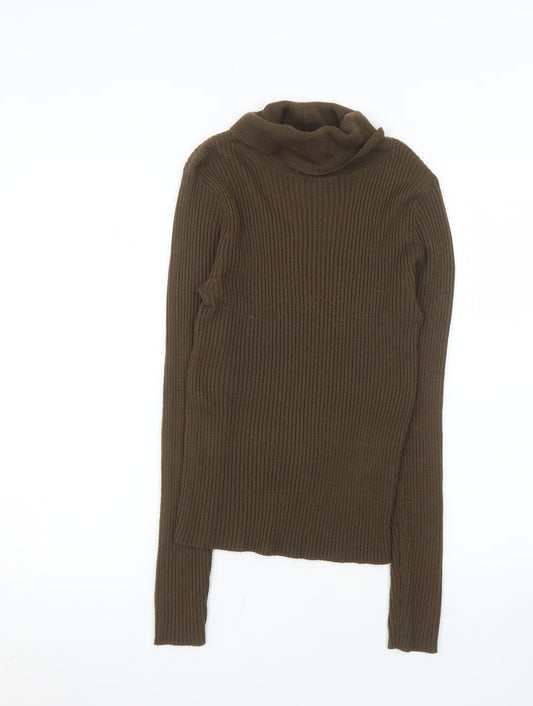 Collusion Women’s Brown Roll Neck Ribbed Knit Jumper Size 8