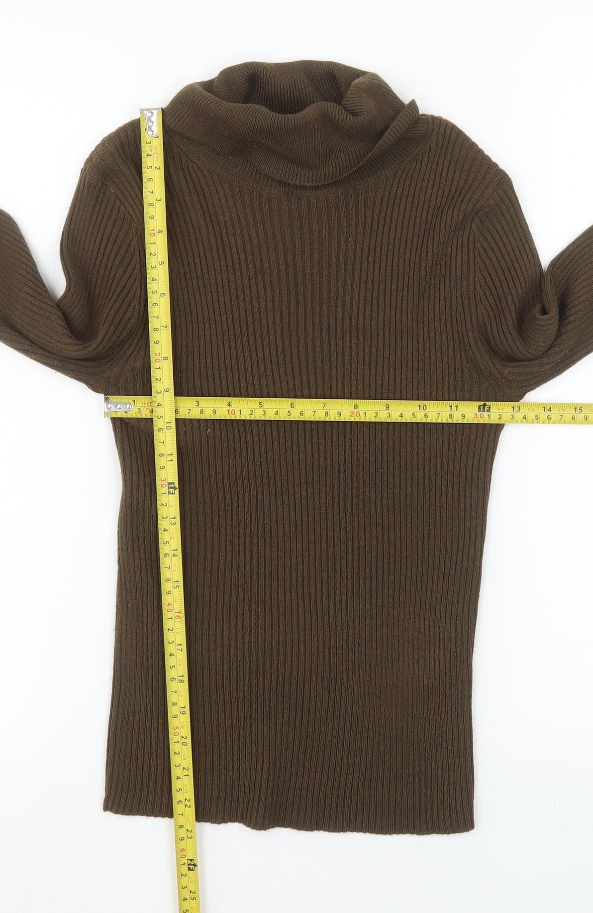 Collusion Women’s Brown Roll Neck Ribbed Knit Jumper Size 8