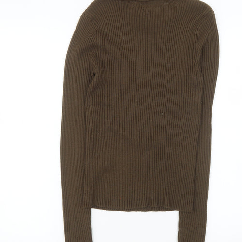 Collusion Women’s Brown Roll Neck Ribbed Knit Jumper Size 8