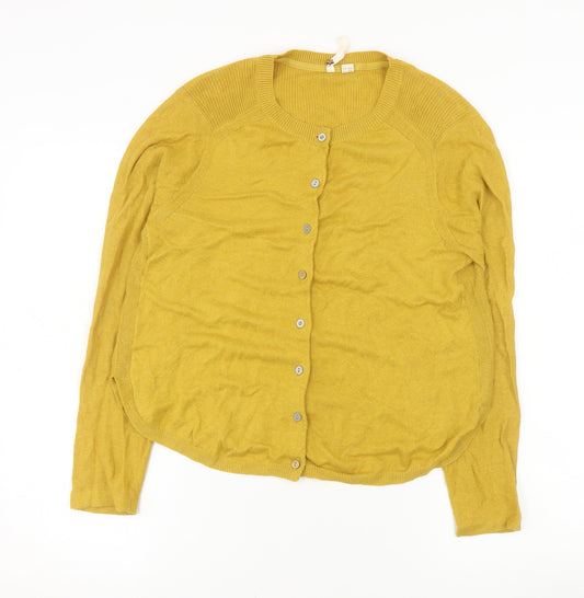 White Stuff Women's Yellow Linen Blend Cardigan Size 14