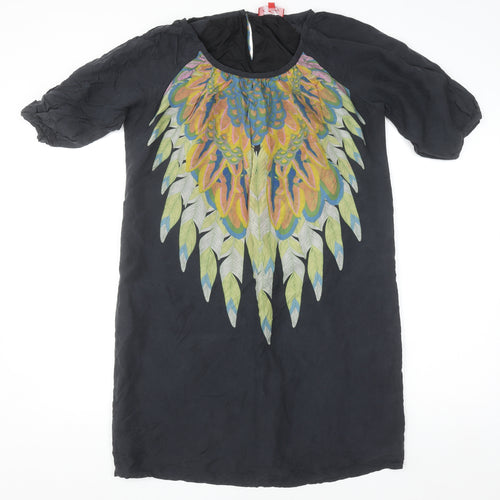 Derhy Women’s Black Silk Bohemian Tunic Blouse Size L