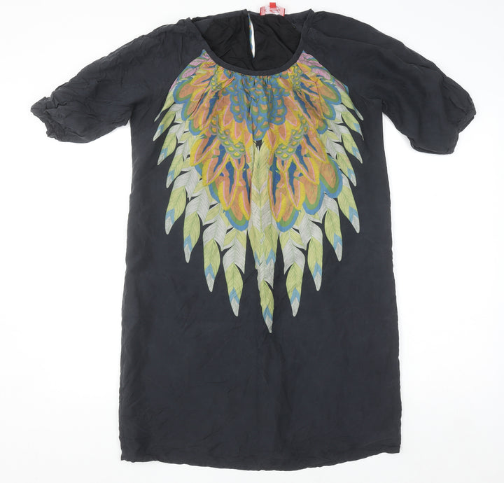 Derhy Women’s Black Silk Bohemian Tunic Blouse Size L