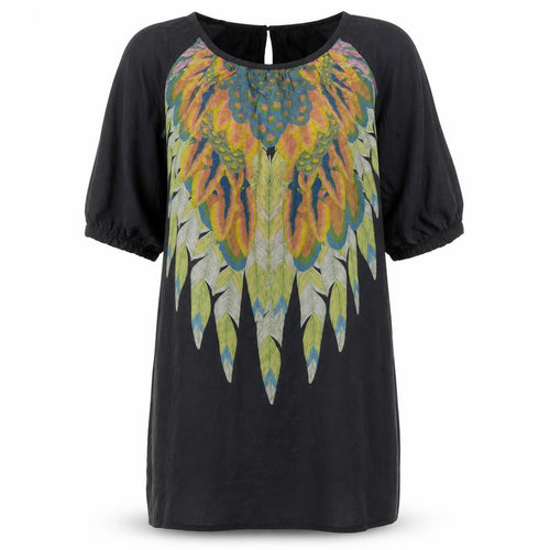 Derhy Women’s Black Silk Bohemian Tunic Blouse Size L
