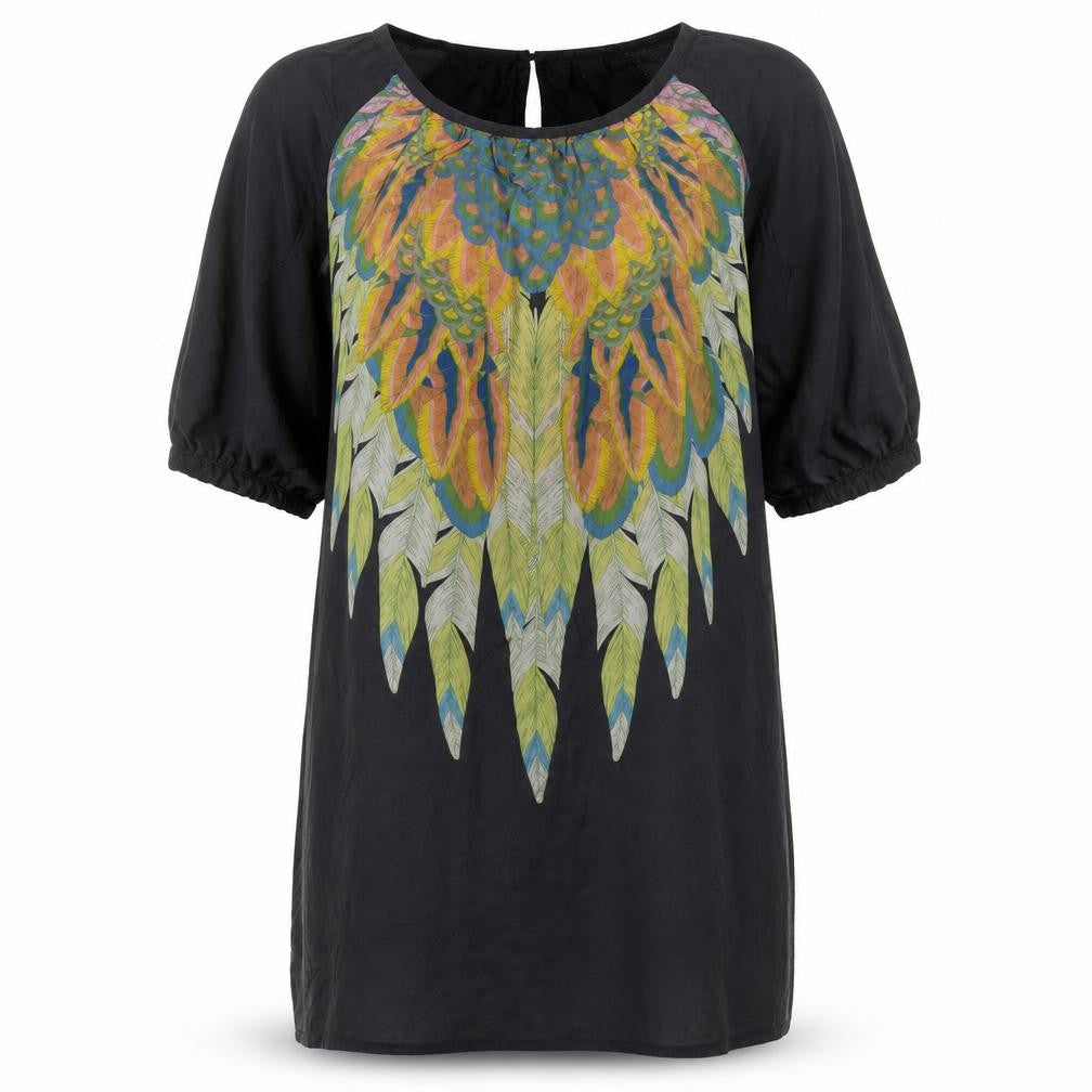 Derhy Women’s Black Silk Bohemian Tunic Blouse Size L