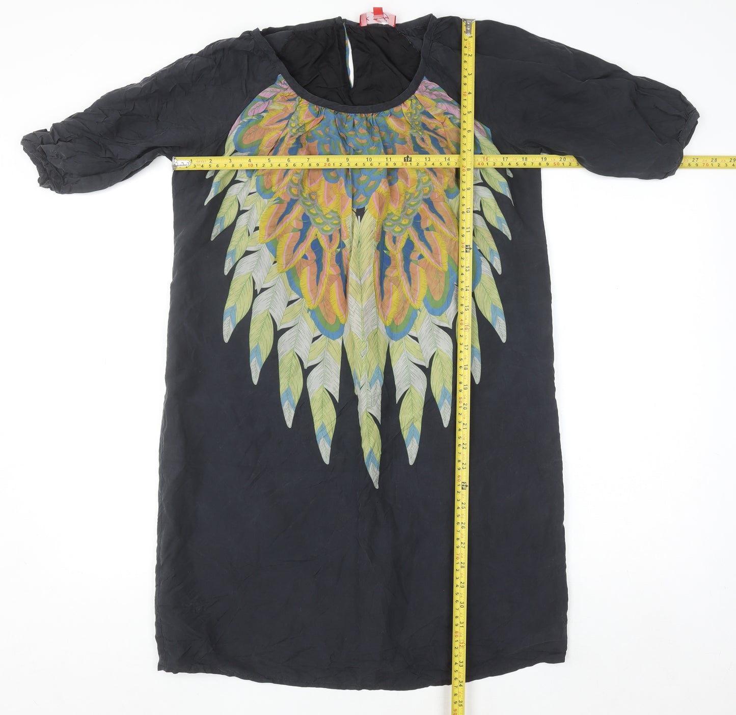 Derhy Women’s Black Silk Bohemian Tunic Blouse Size L