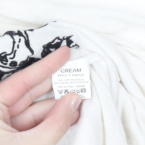Cream Womens Ivory Floral Lace Hem Long Sleeve T-Shirt Size M