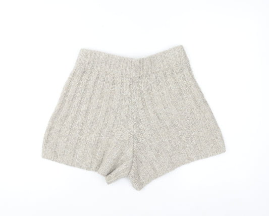 Zara Women Beige Wool Blend Knit High Rise Sweat Shorts Size M