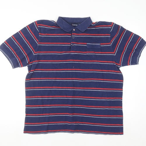 Kangol Men's Blue Striped Cotton Polo Shirt Size L Short Sleeve