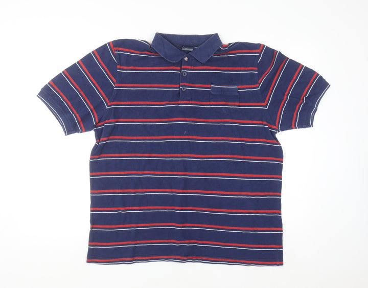 Kangol Men's Blue Striped Cotton Polo Shirt Size L Short Sleeve
