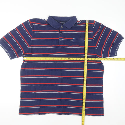 Kangol Men's Blue Striped Cotton Polo Shirt Size L Short Sleeve