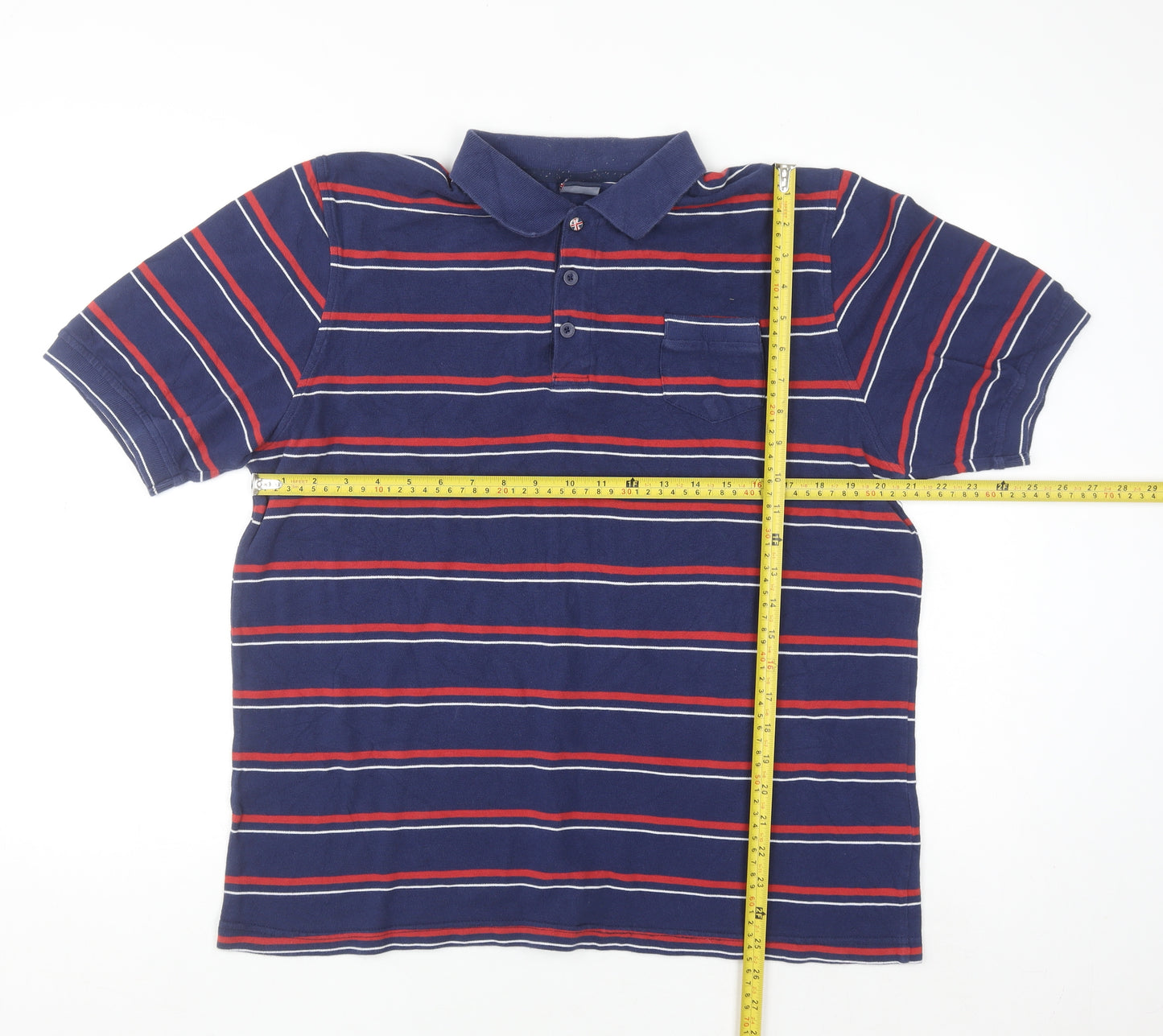Kangol Men's Blue Striped Cotton Polo Shirt Size L Short Sleeve