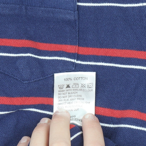 Kangol Men's Blue Striped Cotton Polo Shirt Size L Short Sleeve